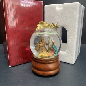 Vintage San Francisco Music Box Co Nativity Snow Globe Plays O Holy Night
